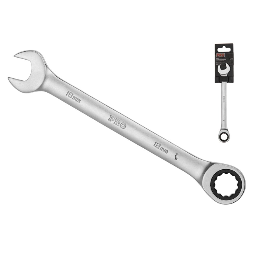Ключ комбинированный трещоточный, Pro Startul, 18 мм, сатинированный, PRO-7018 ключ комбинированный startul pro 8010 10 мм