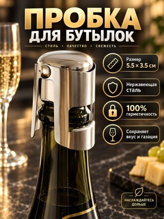 Пробка для бутылки, нержавеющая сталь, 5.5х3.5 см, Daniks, Y4-14205