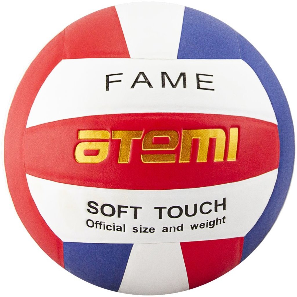 Мяч волейбольный Atemi FAME, синт. кожа PU Soft, красн/бел/син, 18 п, клеен,окруж 65-67, 00000111535
