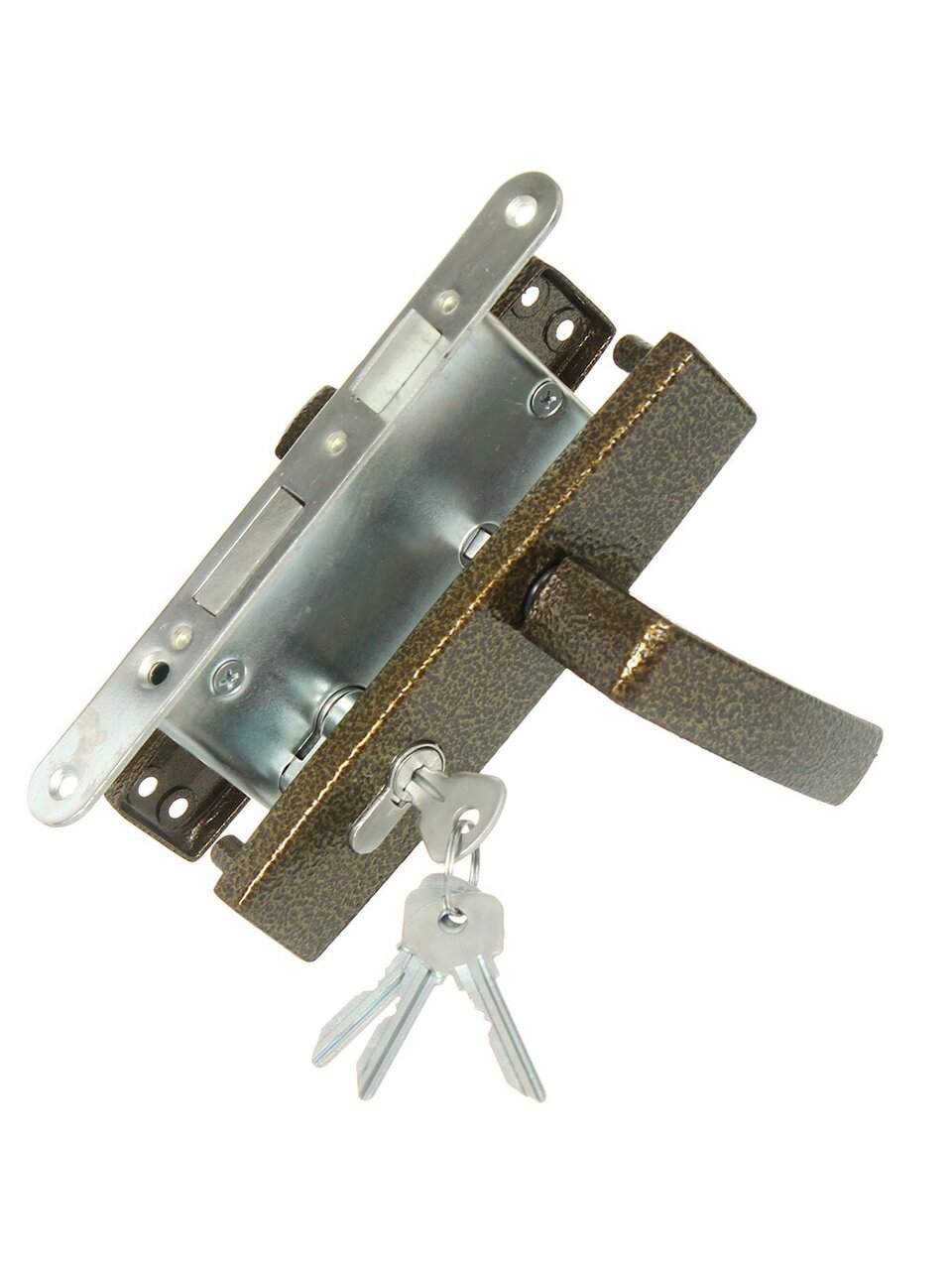 Замок врезной Зенит, ЗВ4-3.04, 00-00000513, ручка в комплекте, цилиндровый, бронзовый