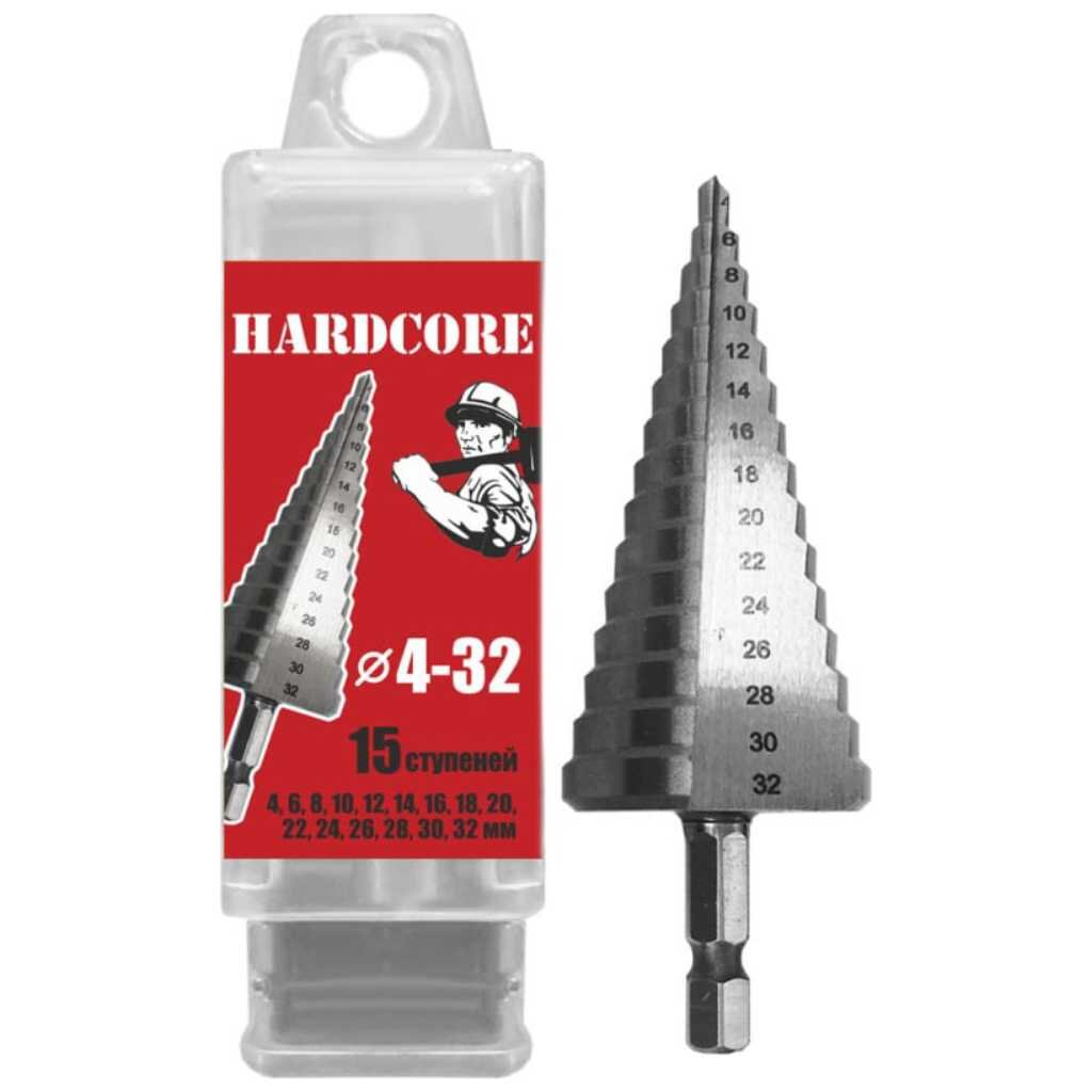Сверло по металлу, шаговое, Hardcore, 4-32 мм (15 ступ.), шестигранник, 142432 модульное шаговое реле finder