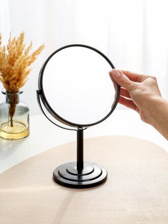 Зеркало настольное, 15.5х25 см, двухстороннее, круглое, с увеличением, черное, A070023