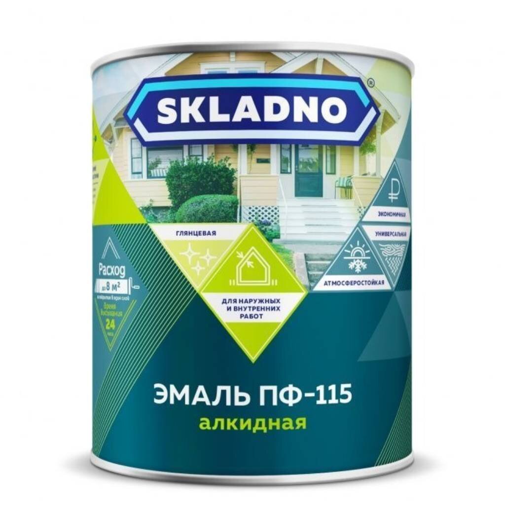 Эмаль Skladno, ПФ-115 Пром, алкидная, глянцевая, синяя, 5.5 кг эмаль skladno пф 115 пром алкидная глянцевая салатная 10 кг