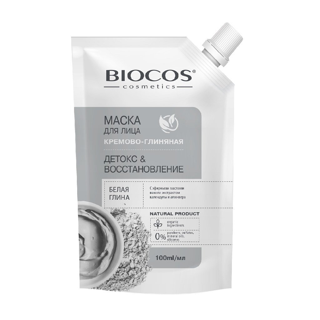 Маска для лица, Biocos, Детокс и Восстановление, на основе белой глины, 100 мл маска для лица element тканевая омолаживающая 50 г с коллагеном