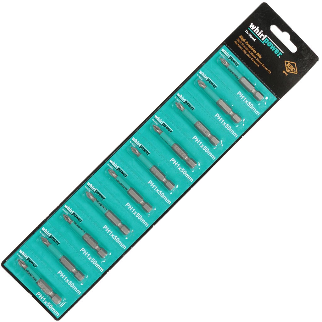 Набор бит Whirlpower, Ph1, 50 мм, 10 шт, индивидуальная упаковка набор прокладок сантехнических для американок 2 шт 1 резина masterprof индивидуальная упаковка ис 130874