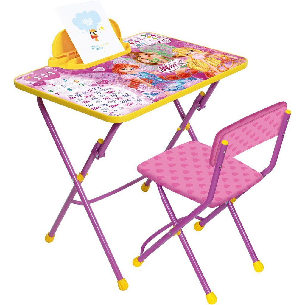 Мебель детская Nika, стол+пенал+стул мягкий, моющаяся, Винкс3 Азбука, металл, пластик, с подножкой, В3А