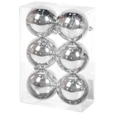 Елочный шар 6 шт, серебро, 8 см, пластик, SYQC-012232S
