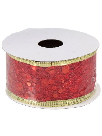 Лента декоративная полиэстер, 270х3.8 см, красный с золотом, Y4-4205