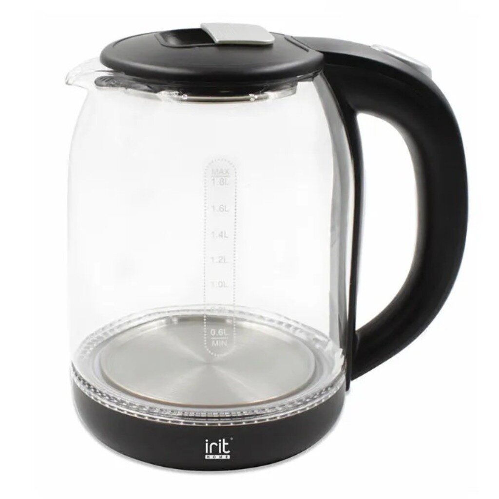 Чайник электрический Irit, IR-1909, черный, 1.8 л, 1500 Вт, скрытый нагревательный элемент, стекло
