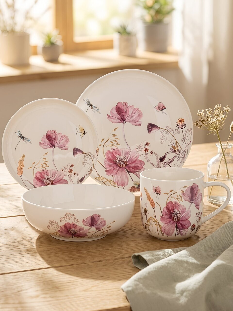 Сервиз столовый фарфор, 16 предметов, на 4 персоны, Lefard, Flowers, 577-202