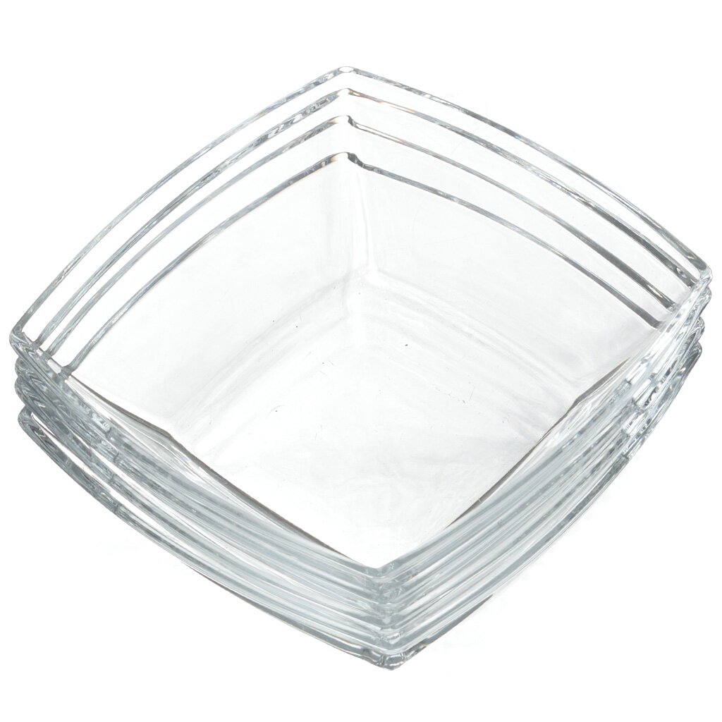 Салатник стекло, прямоугольный, 4 шт, 16х16 см, Tokio, Pasabahce, 53066B/4 набор детской посуды стекло 3 шт кошечки собачки кружка 250 мл салатник 13 см тарелка 19 5 см ксн3 1