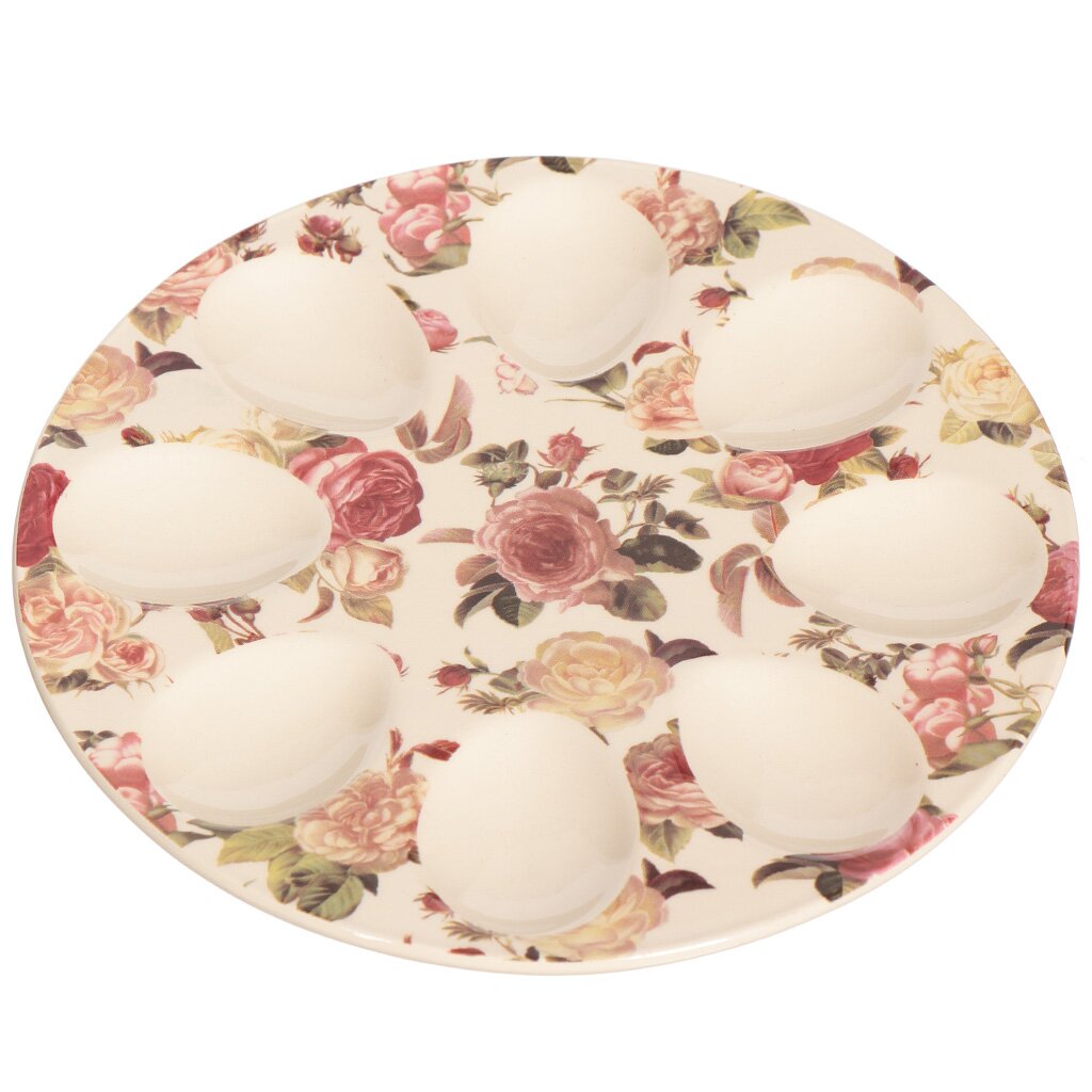 Блюдо керамика, для яиц, 20 см, Цветы, 388-129