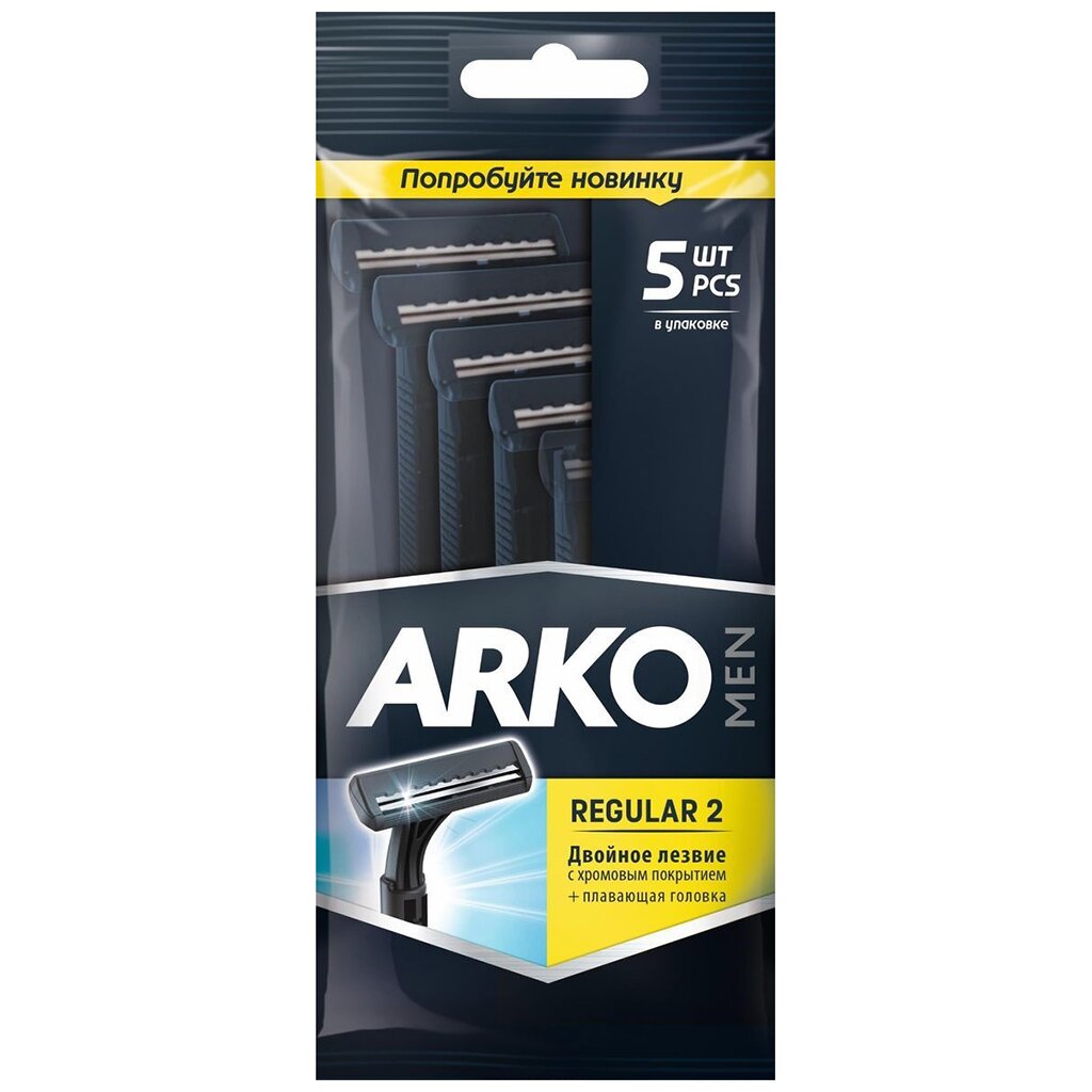 Станок для бритья Arko Men, Т2-202, для мужчин, 2 лезвия, 5 шт, одноразовые станки для бритья с тройным лезвием 4шт для мужчин силикон пластик