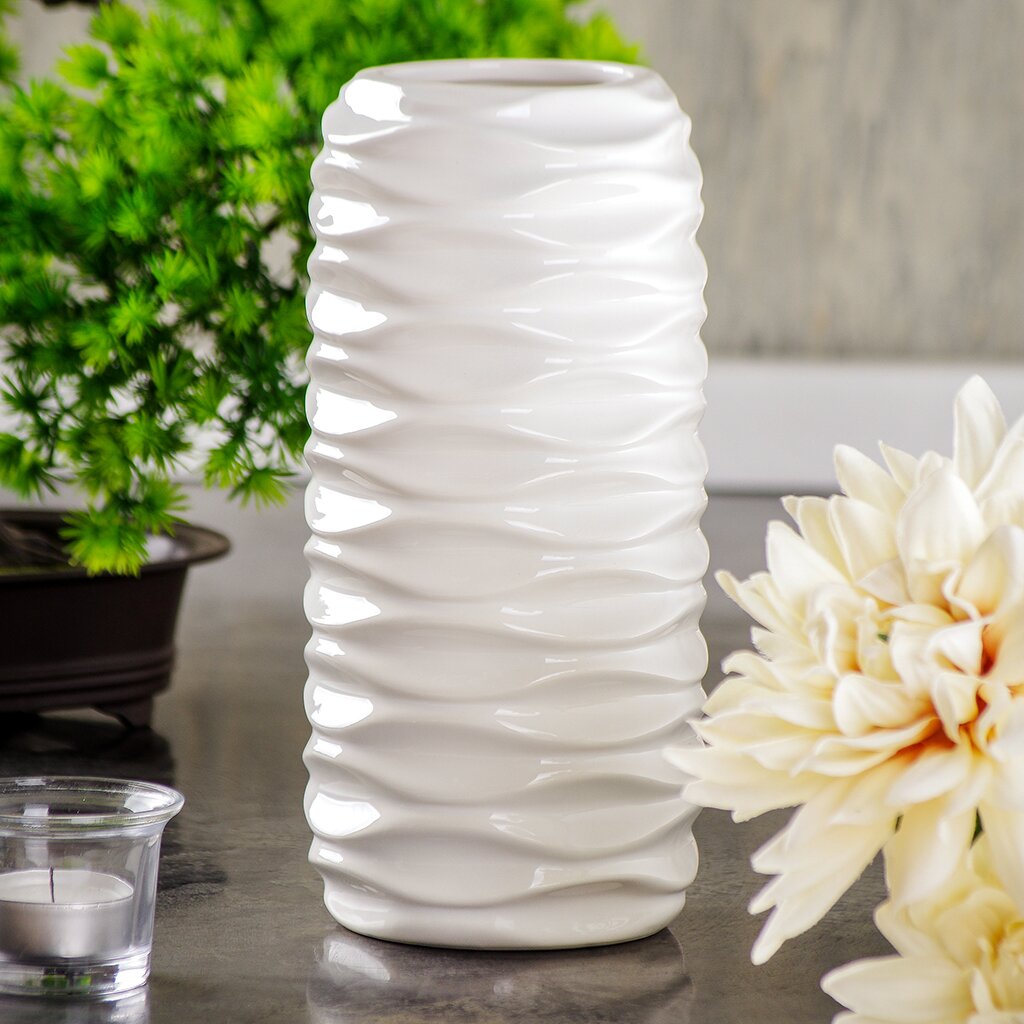 Ваза керамика, настольная, 22.5 см, Волны, Y3-1313, белая ваза для сухо ов керамика настольная 20 5 см оттава y4 6554 белая