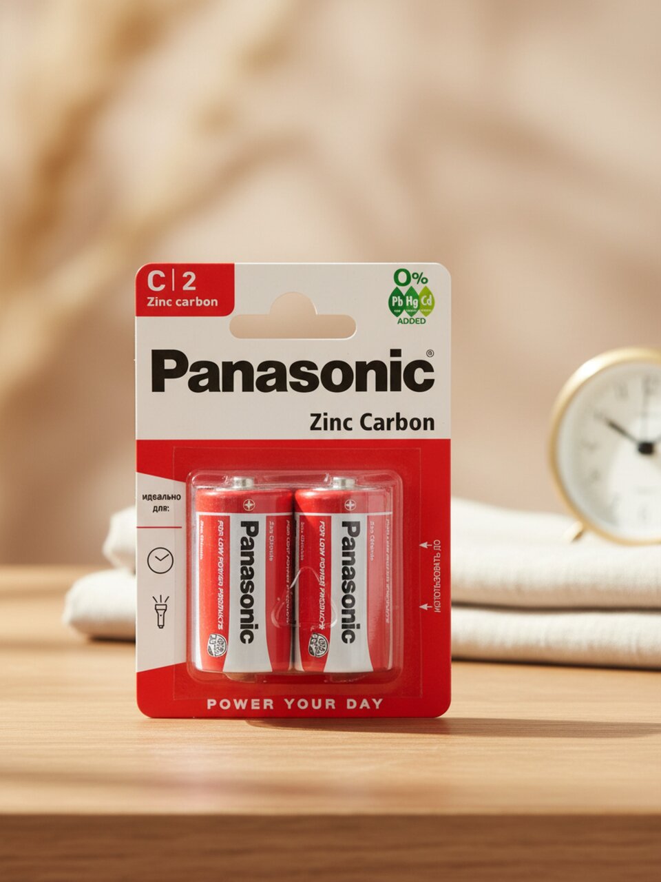Батарейка Panasonic, C (R14), Zinc-carbon, солевая, 1.5 В, спайка, 2 шт