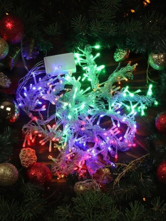 Гирлянда 228 ламп, 2х2 м, 8 режимов, Занавес, свет мультиколор, прозрачная, в помещении, сетевая, LED