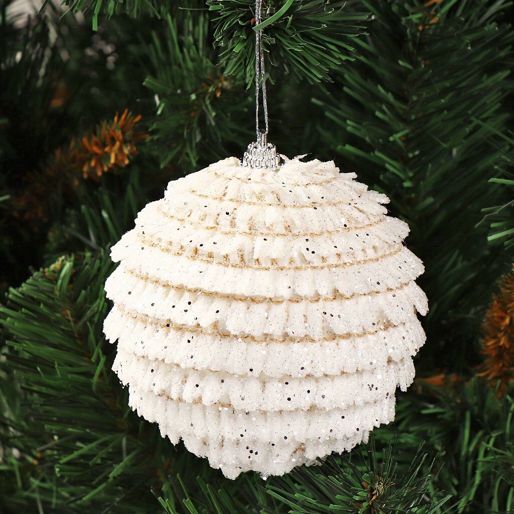 Елочный шар белый, 10 см, SYPMQF-1122015 новогодние игрушки снегурочка