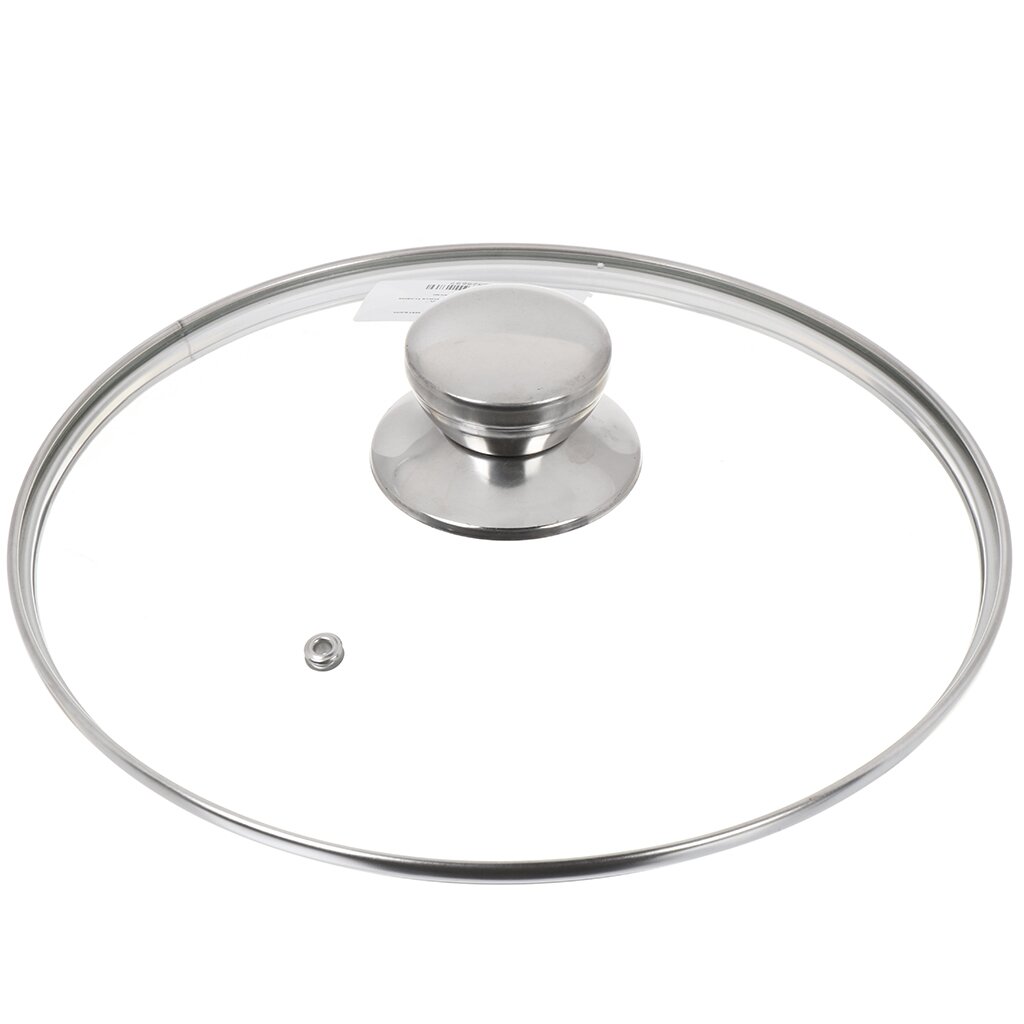Крышка для посуды стекло, 24 см, Daniks, металлический обод, кнопка нержавеющая сталь, Д5724