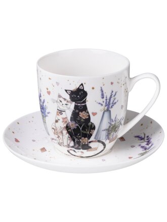 Чайная пара фарфор, 2 предмета, на 1 персону, 350 мл, Lefard, Лавандовые коты, 425-174, подарочная упаковка