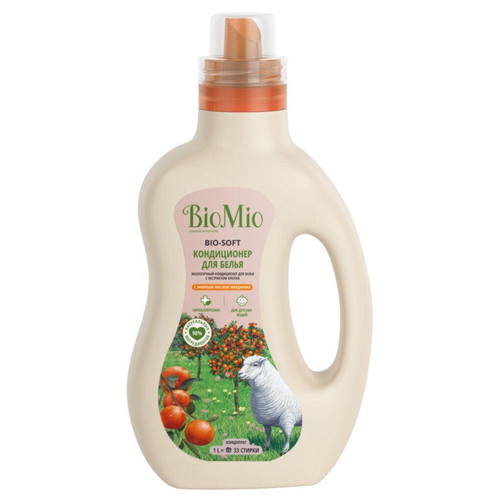 Кондиционер для белья BioMio, 1 л, для детских вещей, Мандарин, Экологичный для белья гель концентрат для детских вещей grass