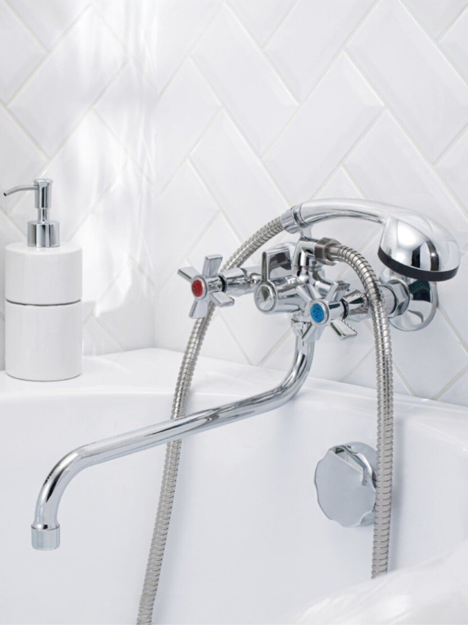 Смеситель для ванны, РМС, с кран-буксой, хром, SL118-140