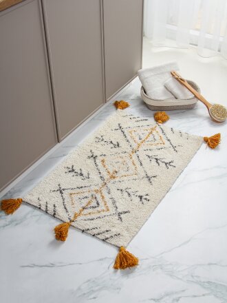 Коврик для ванной, 0.5х0.8 м, 100% хлопок, бежевые ромбы с кисточками, Silvano, Лиона