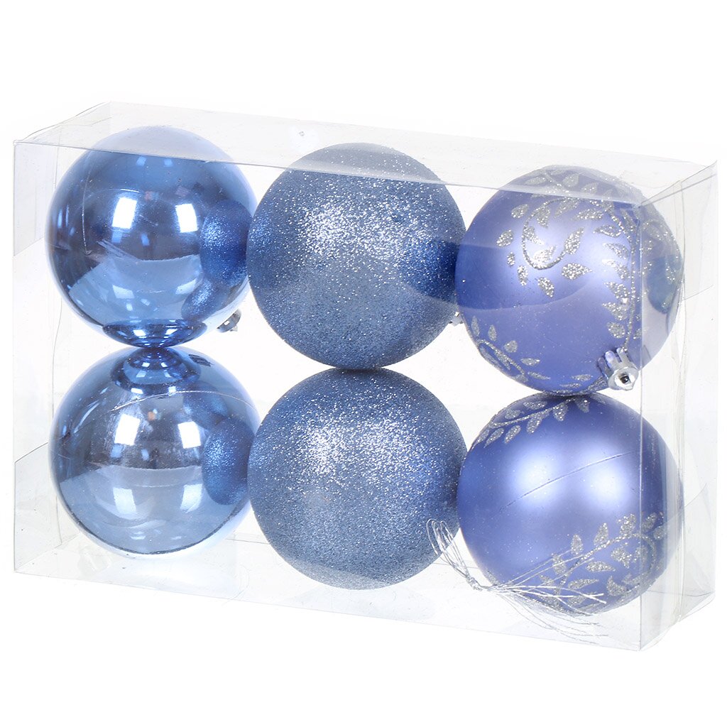 Елочный шар 6 шт, голубой, 8 см, пластик, SY19STB-074IB