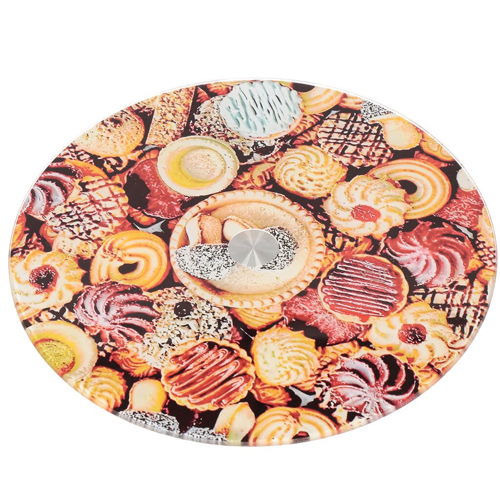Блюдо стекло, круглое, 28 см, вращающееся, бежевое, Десерты, 105-1438/105-1338