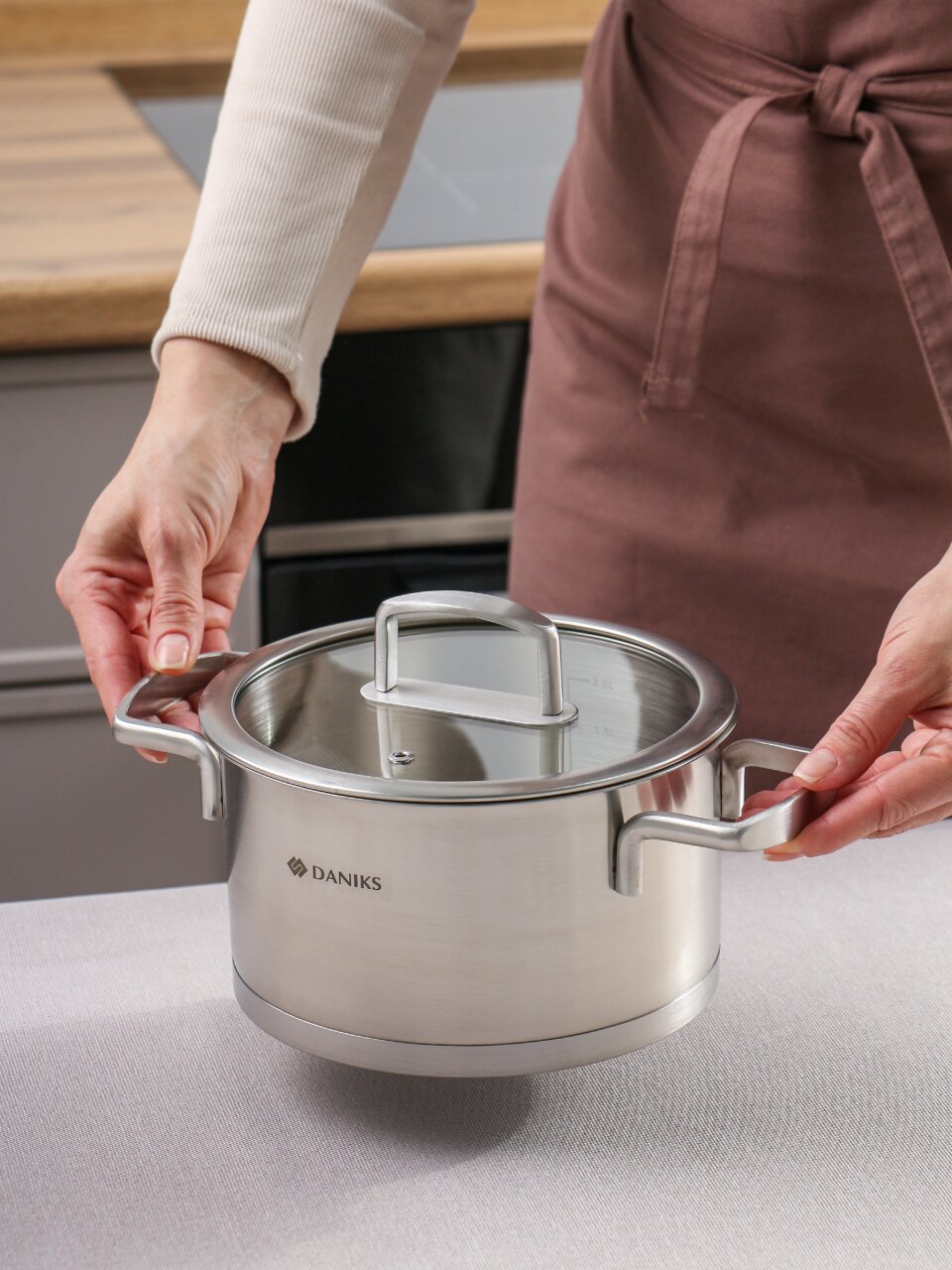 Кастрюля нерж, 2.6 л, с крыш, крыш стекло, Daniks, Тахо, индукц, SD-064-18