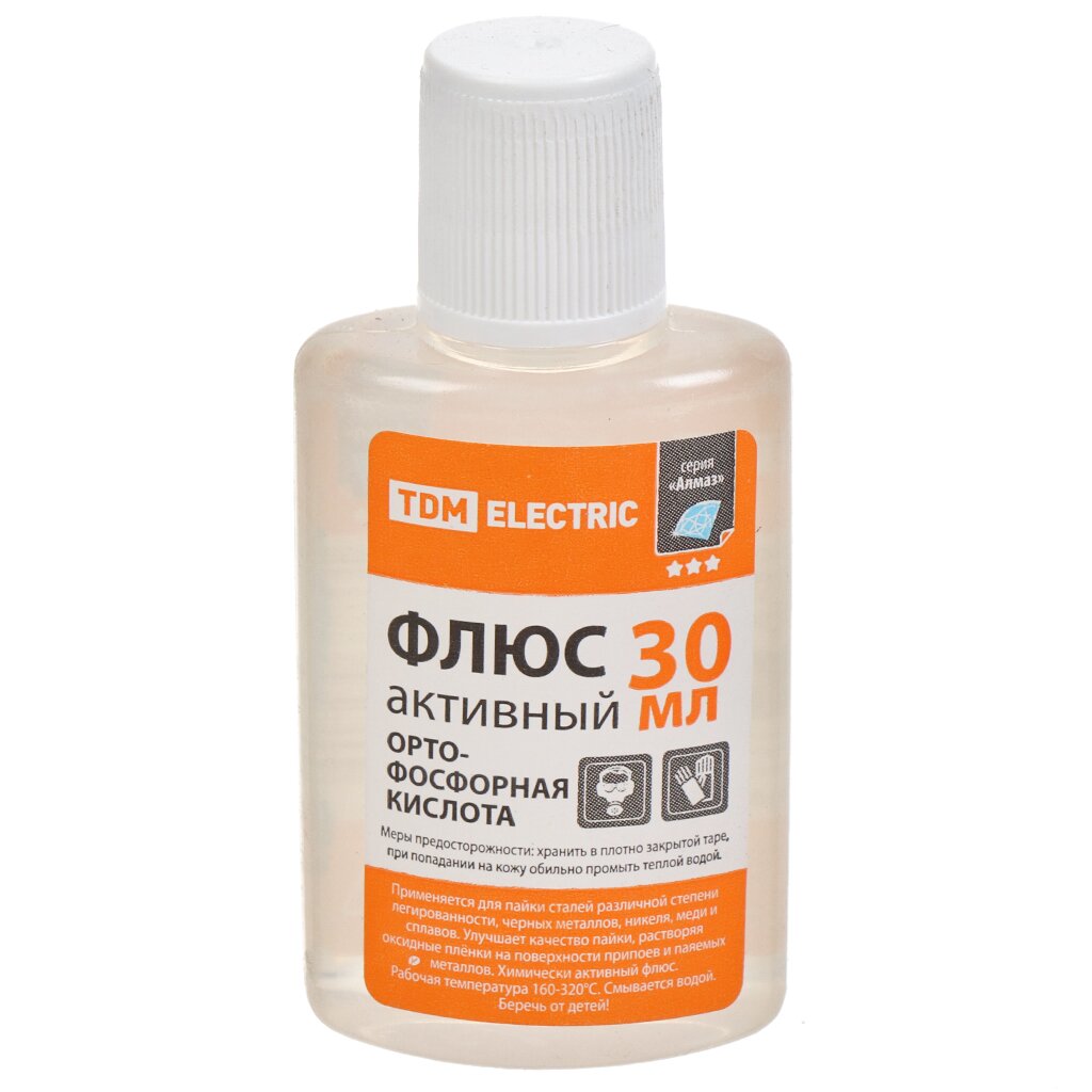 Флюс активный ортофосфорная кислота, TDM Electric, Алмаз, SQ1025-0376/ флюс для пайки rexant ортофосфорная кислота 30 мл