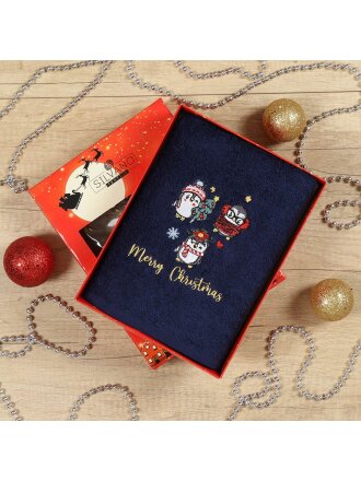 Полотенце кухонное 50х90 см, 100% хлопок, Silvano, Новогодние истории Веселые пингвины, синее, Турция, DU-2021-50-1-5011