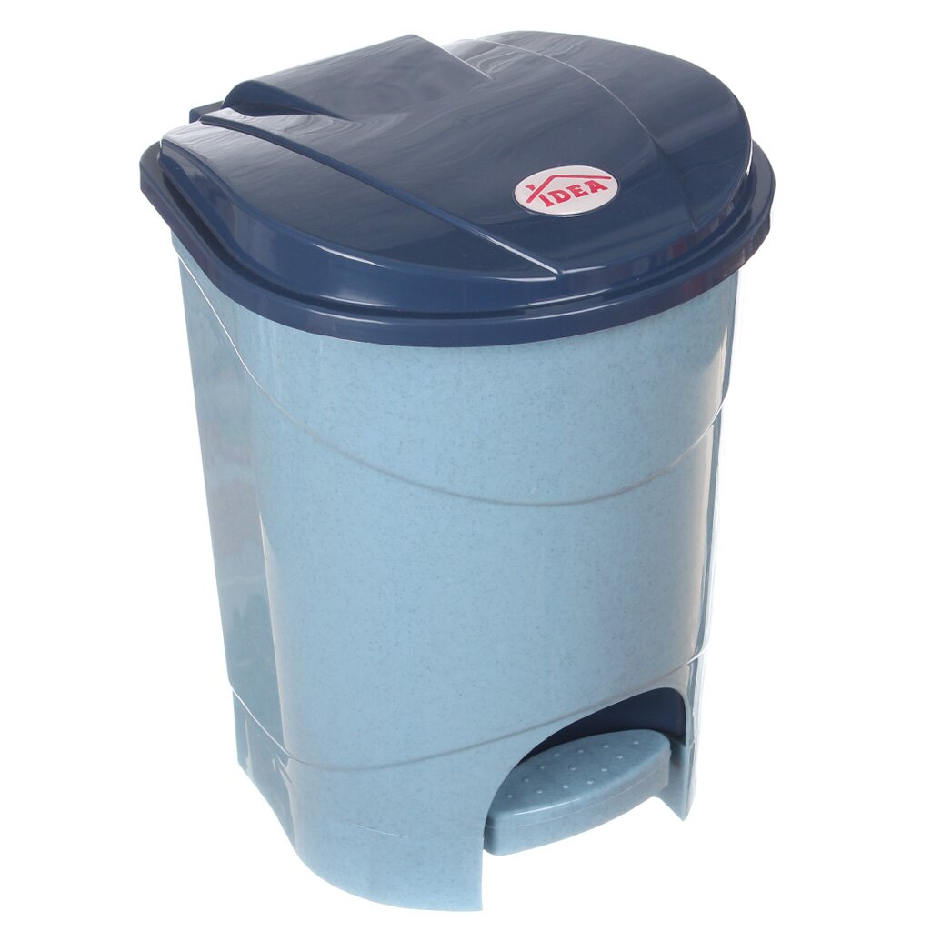 контейнер для мусора пластик 18 л круглый педаль плавающая крышка белый серый violet 151801 Контейнер для мусора пластик, 7 л, квадратный, педаль, голубой мрамор, Idea, М2890