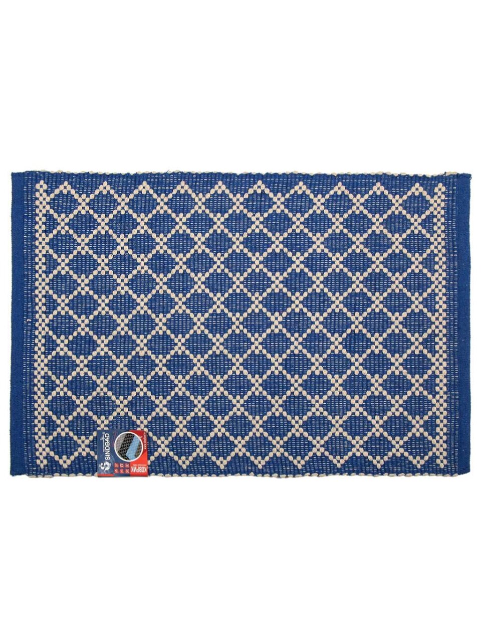 Коврик грязезащитный, 50х80 см, прямоугольный, хлопок, толщина 5 мм, ручного плетения, синий, Sindbad, 51491