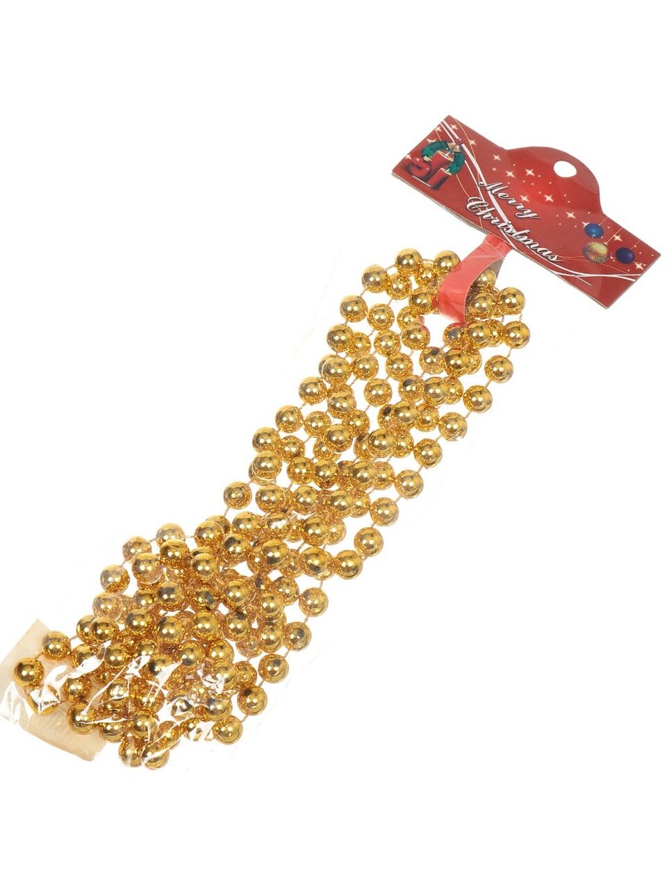 Бусы новогодние пластик, 1.2х270 см, круглые, золотые, Merry christmas, SY18ZL-08 G