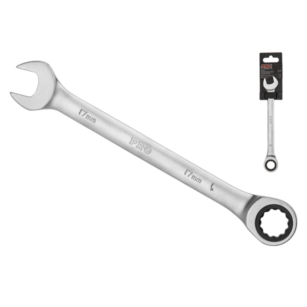 Ключ комбинированный трещоточный, Pro Startul, 17 мм, сатинированный, PRO-7017 ключ комбинированный трещоточный pro startul 18 мм сатинированный pro 7018