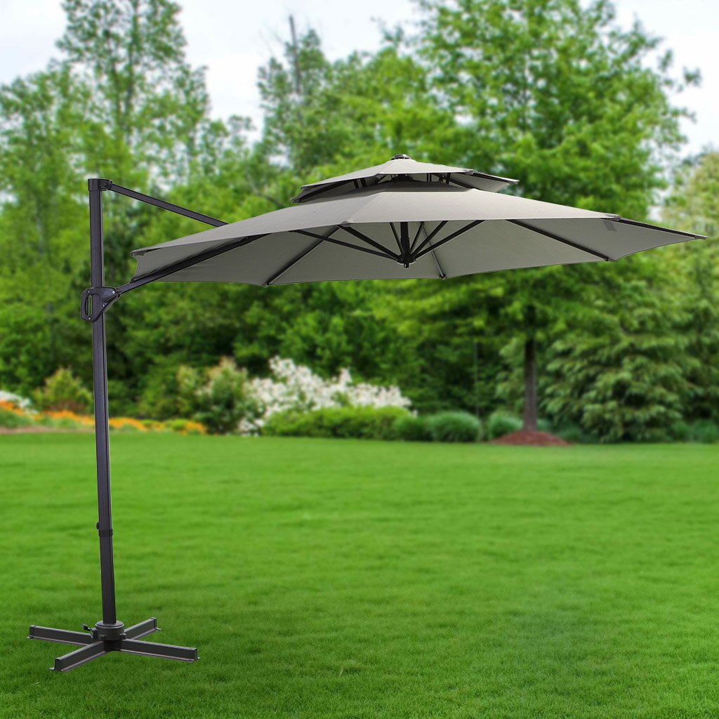 Зонт садовый 3х3 м, серый, с регулировкой высоты и двойным верхом, Green Days зонт пляжный 160 см с наклоном 8 спиц металл lg26