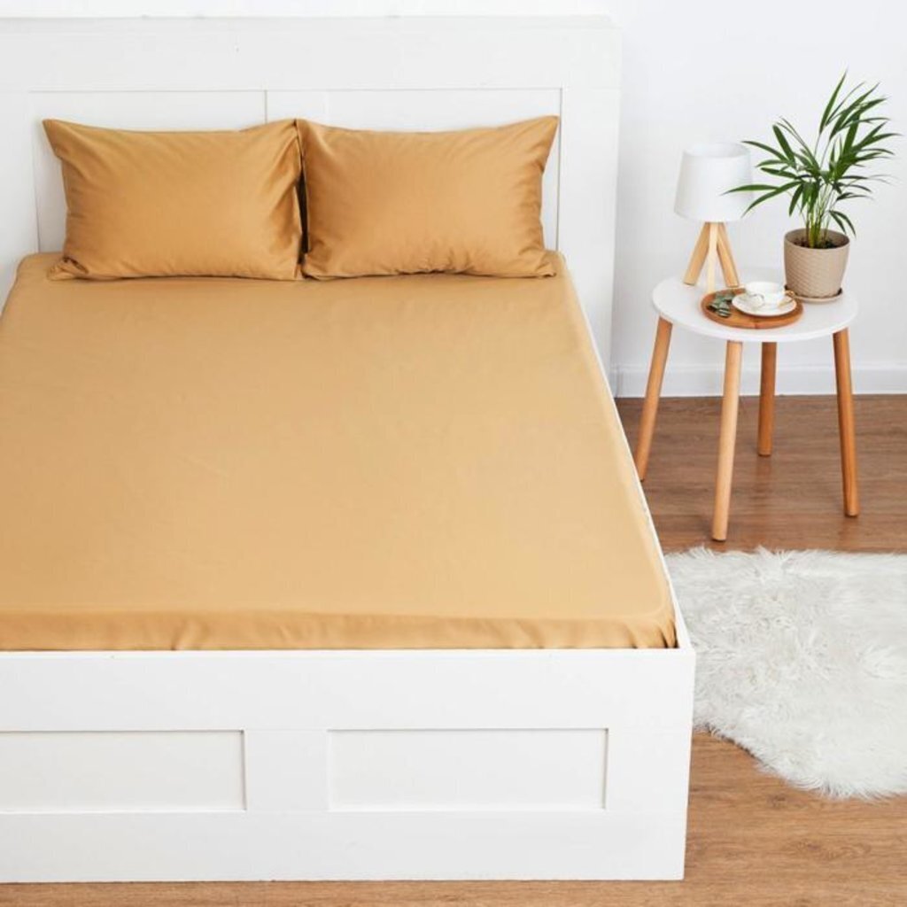 Простыня на резинке &amp;quot;Этель&amp;quot; 200*220*25 см, цв.песчаный, 100% хлопок, мако-сатин, 125 г/м² 5373249