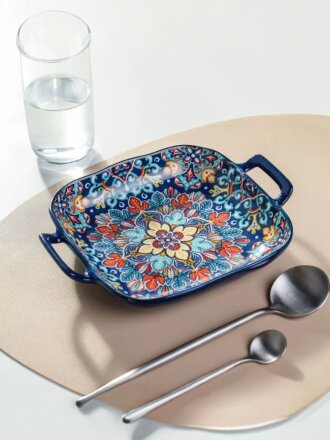 Блюдо керамика, 18х23.5 см, синее, Самарканд, Y4-9758