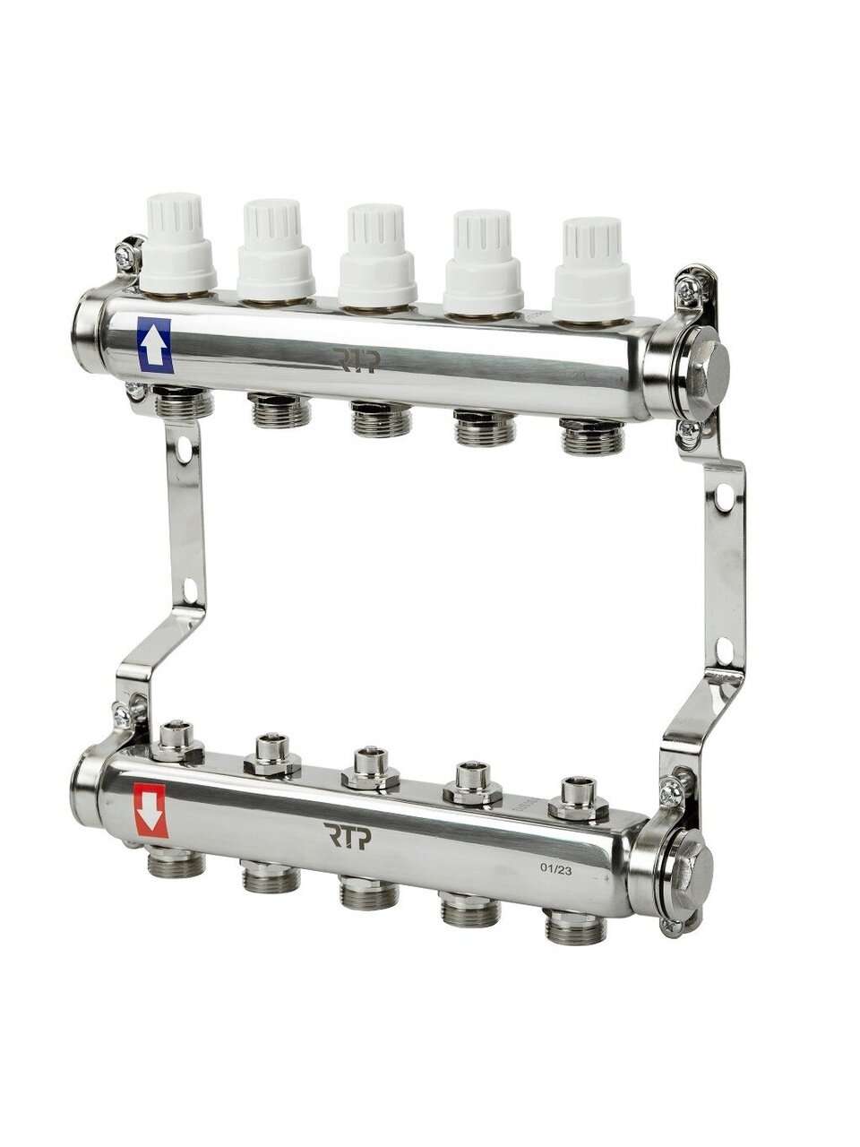 Коллекторная группа 3/4&amp;quot;, с ручными клапанами и кронштейном, 1&amp;quot;х 5 выходов, РосТурПласт