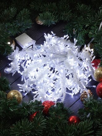 Гирлянда 480 ламп, 3х3 м, 8 режимов, Занавес, холодный белый свет, прозрачная, в помещении, сетевая, LED