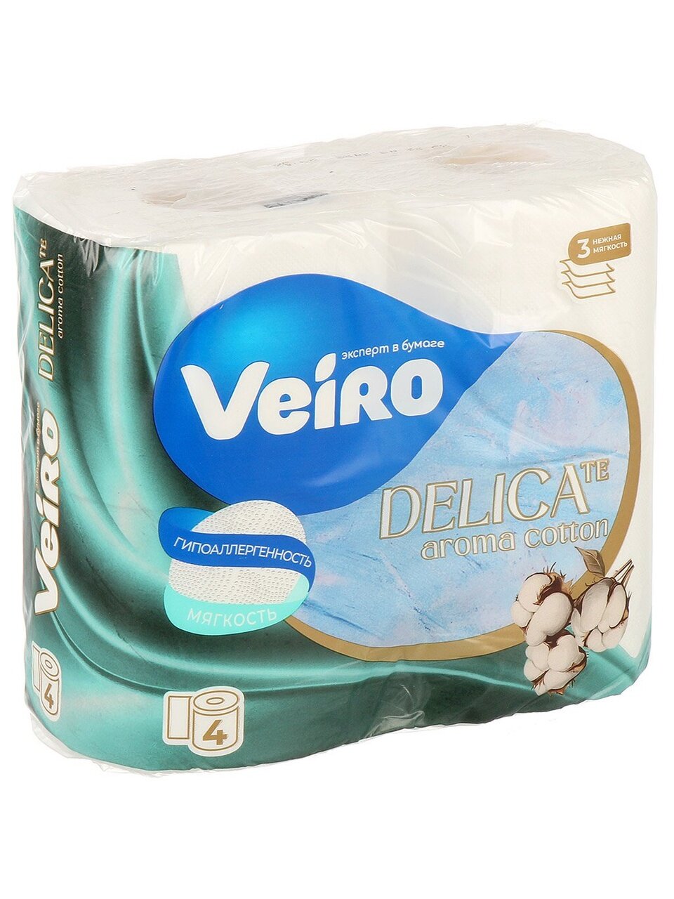 Туалетная бумага Veiro, Delicate Aroma, 3 слоя, 4 шт, 17 м, с втулкой