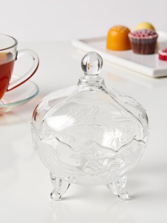 Сахарница 640 мл, стекло, 18х18х14 см, с крышкой, Гранение, 5105E