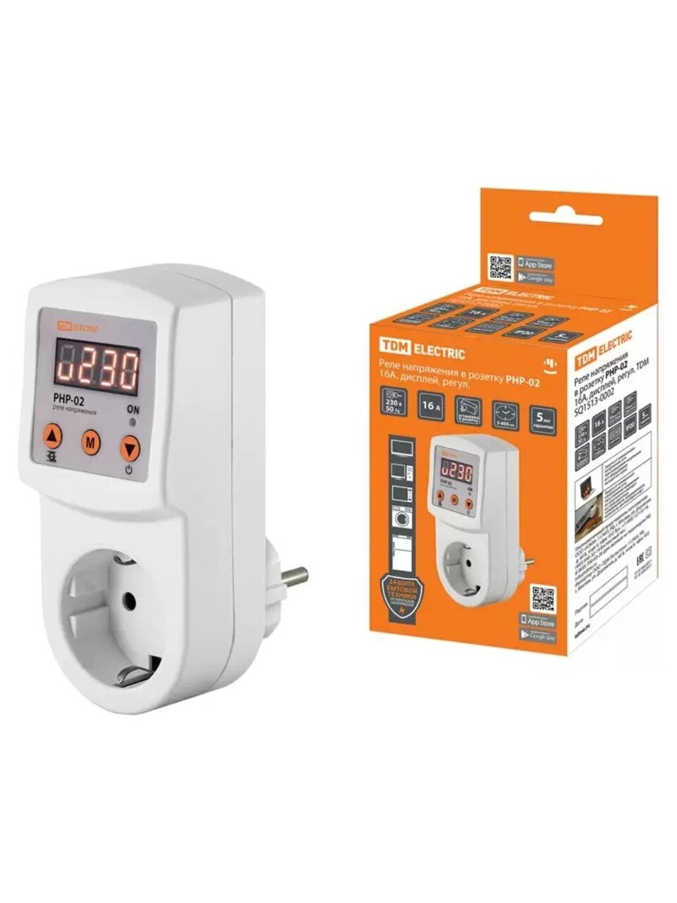 Реле напряжения TDM Electric, РНР-02, 16 А, дисплей, регулировка, SQ1513-0002