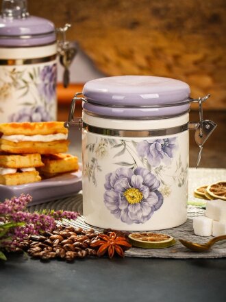 Банка для сыпучих продуктов, доломит, 350 мл, с крышкой, Daniks, Флорина
