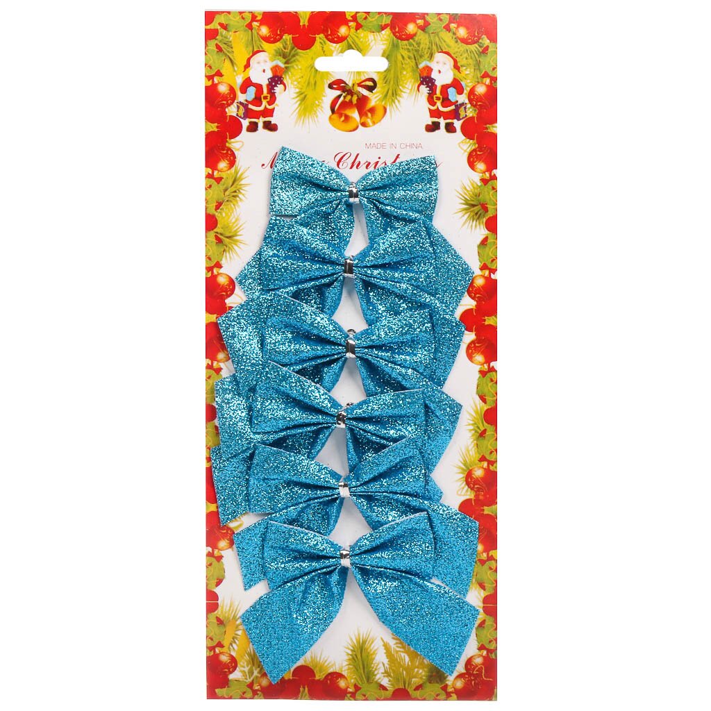 Елочное украшение Бант, 6 шт, голубое, 8.5х7.5 см, текстиль, SYHDJ-3419111A-lb