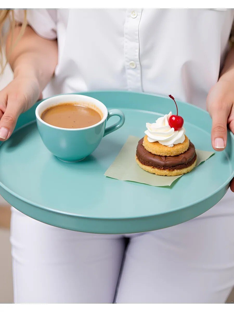 Поднос пластик, 29 см, круглый, зеленый, Y4-8073