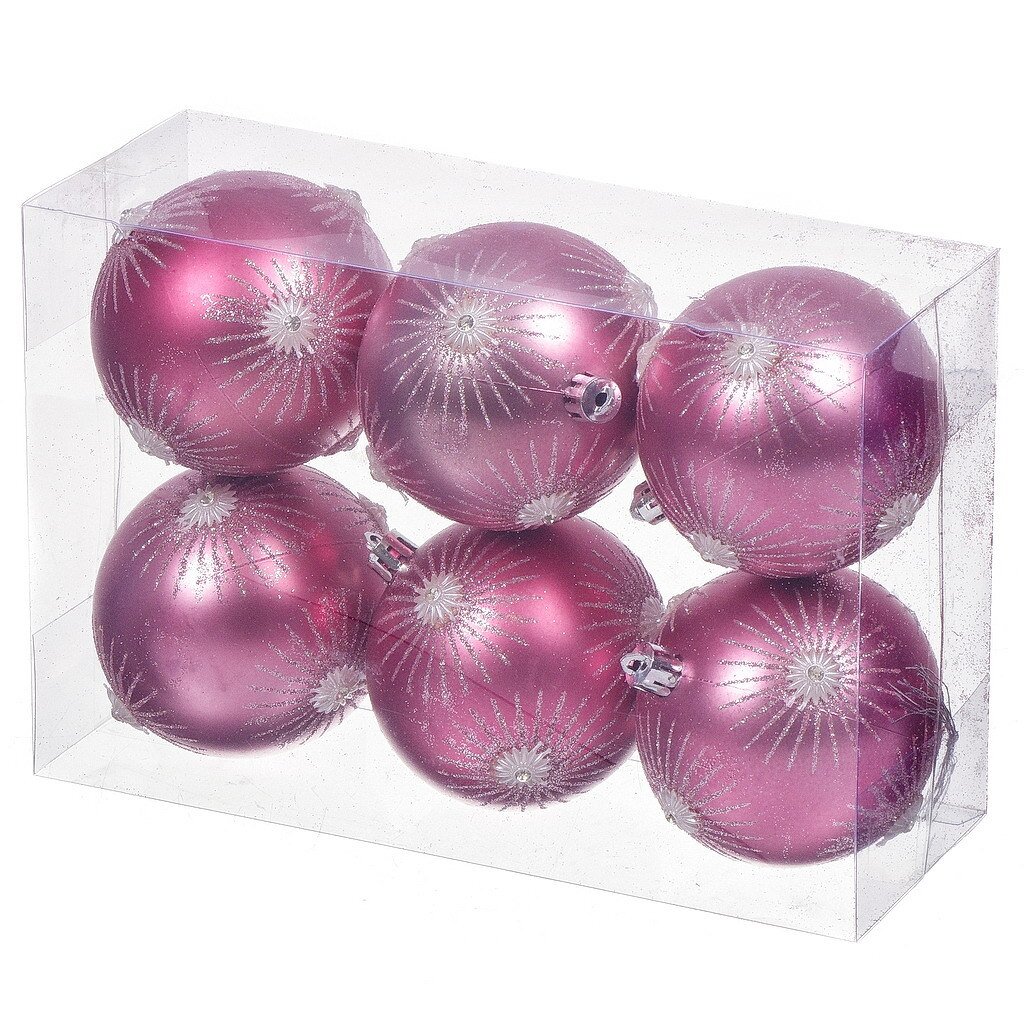 Елочный шар 6 шт, rose pink, 8 см, пластик, SYQB-012191