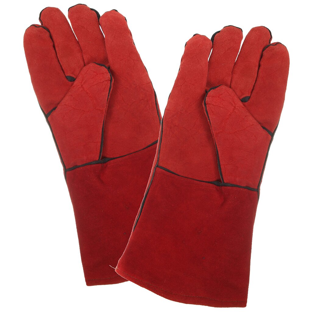 Перчатки-краги спилок, замша, 35 см, красная основа, с подкладкой, Трек Люкс перчатки краги спилковые синяя основа грин foxweld