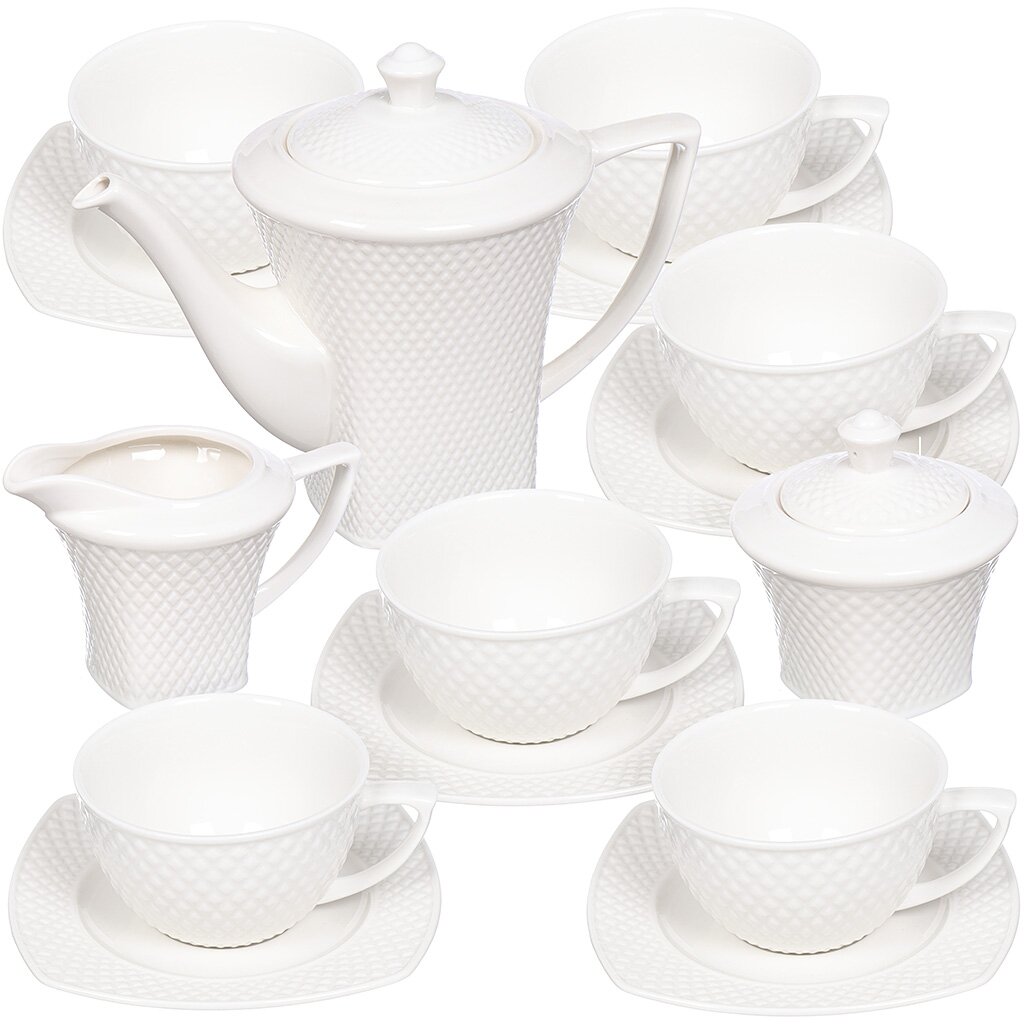 Набор чайный фарфор, 15 предметов, на 6 персон, 220 мл, чайник 1100 мл, Lefard, Диаманд, 359-328 ethereal white сервиз на 6 персон