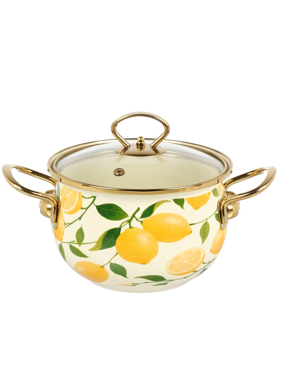 Кастрюля эмалированная сталь, 2 л, крышка стекло, Daniks, Лимоны, индукция